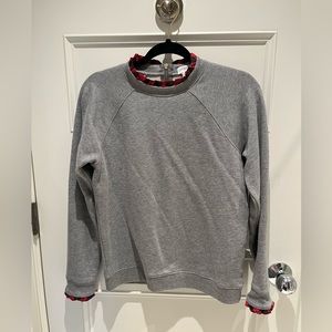 J Crew Gray Sweatshirt with Buffalo Check Detail
